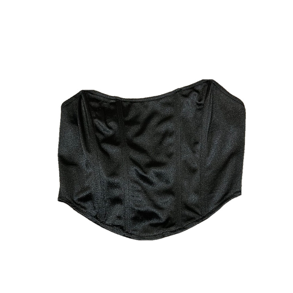 BLACK SATIN STRAPLESS CORSET TOP
